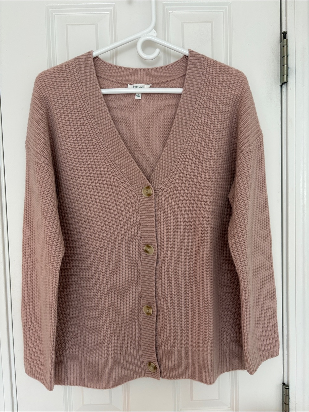 Haven by Talbots Cashmere Shaker Stitch Rosewood Ribbed V-Neck Button Cardigan